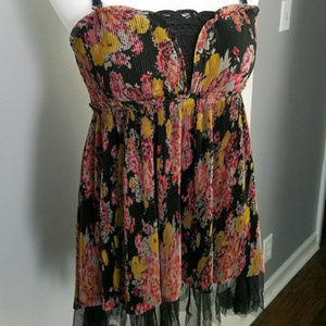 Free People Babydoll Floral Top with Tulle